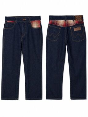 Wrangler Pendleton Plaid Wool Trim Jeans Mens 32x32 Dark‎ Wash Cowboy Western